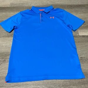 🆕 Under Armour Youth Polo in Sky Blue with Orange trim, Size XL